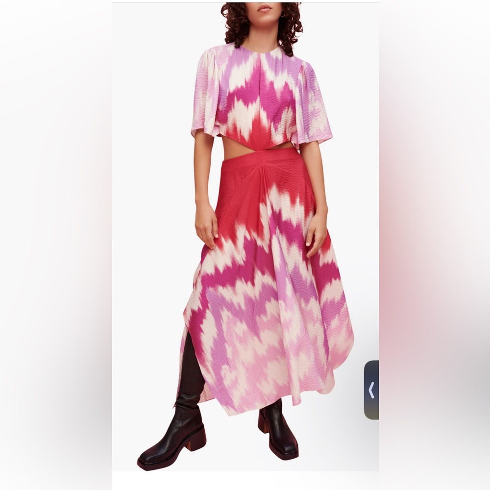 Maje Pink and Red Ikat A-Line Maxi Skirt